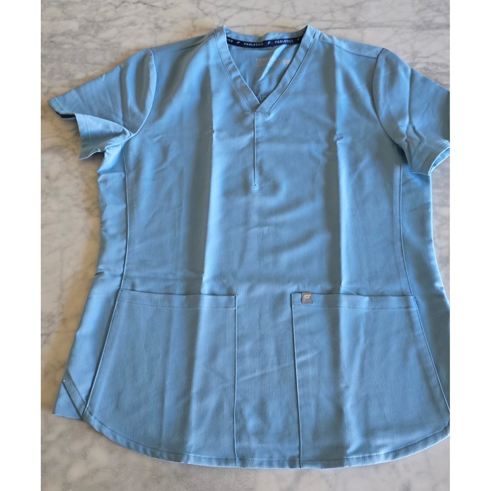 Fabletics Womens Light Blue V-Neck Scrub Top Short Sleeve Stretch Small